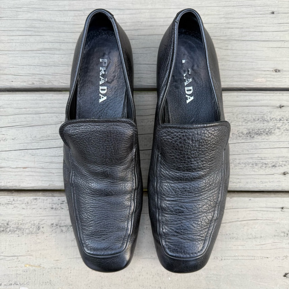 Prada black leather loafers shoes size 9.5 - Picture 6 of 15
